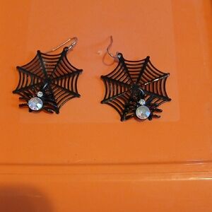 Elegant Black Web Earrings with Crystal Detail